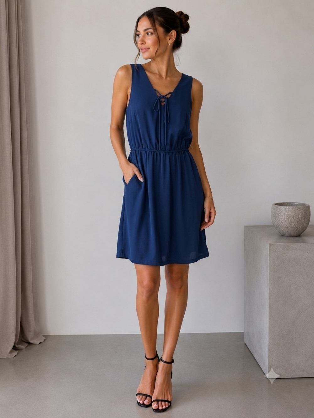 Emma & Michele Navy Sleeveless Tie-Front Mini Dress